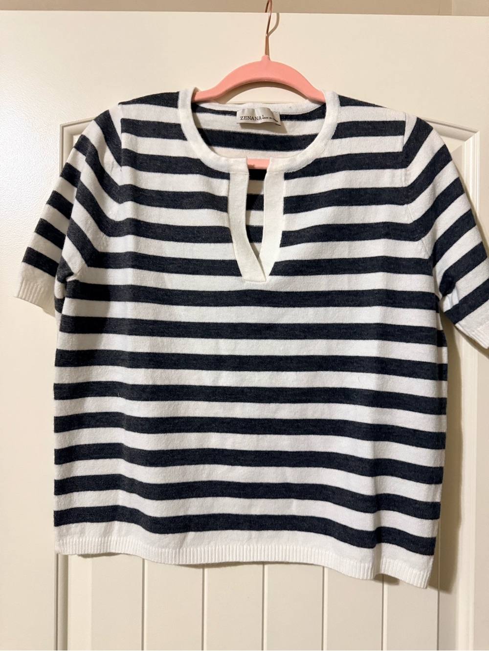 Zenana Black & White Striped Short-Sleeve Knit Sweater NWOT